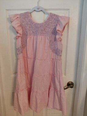 J Marie Soft Pink Embroidered Dress Ruffles Tier Size XS Spring Party